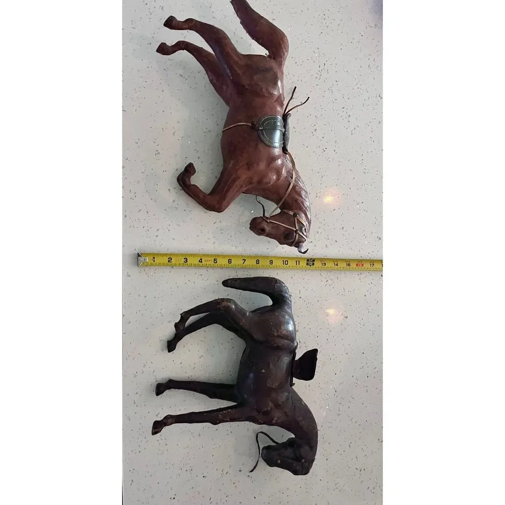 Vintage Leather-Wrapped Horse Figurines Set of 2